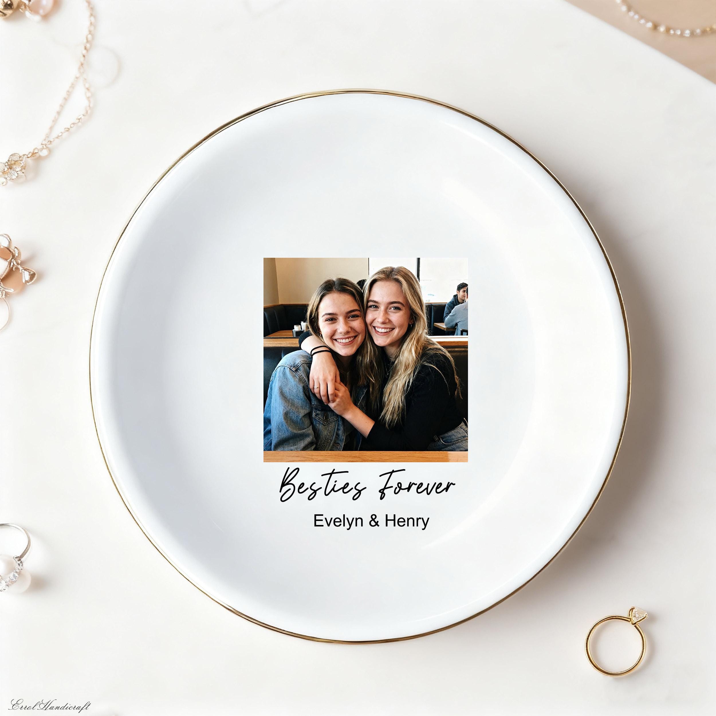 Custom Photo Ceramic Jewelry Dish for Bridesmaid Gift, Wedding Gift for Bridesmaid, Photo Trinket Dish, Besties Forever Jewelry Dish