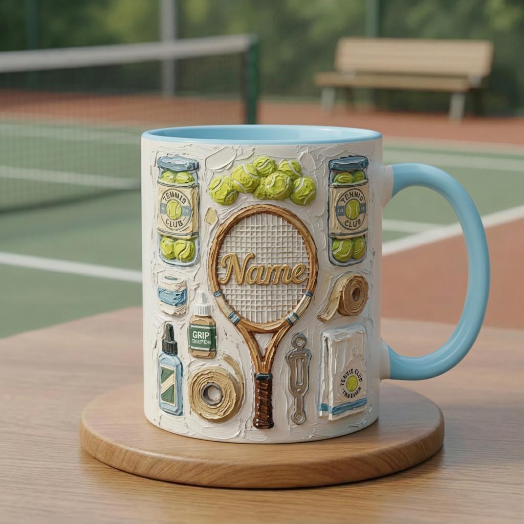 3D Tennis Mug, Oil Painting Effect Coffee Cup, Tennis Player Gift, Vintage Sports Mug, Tennis Lover Gift