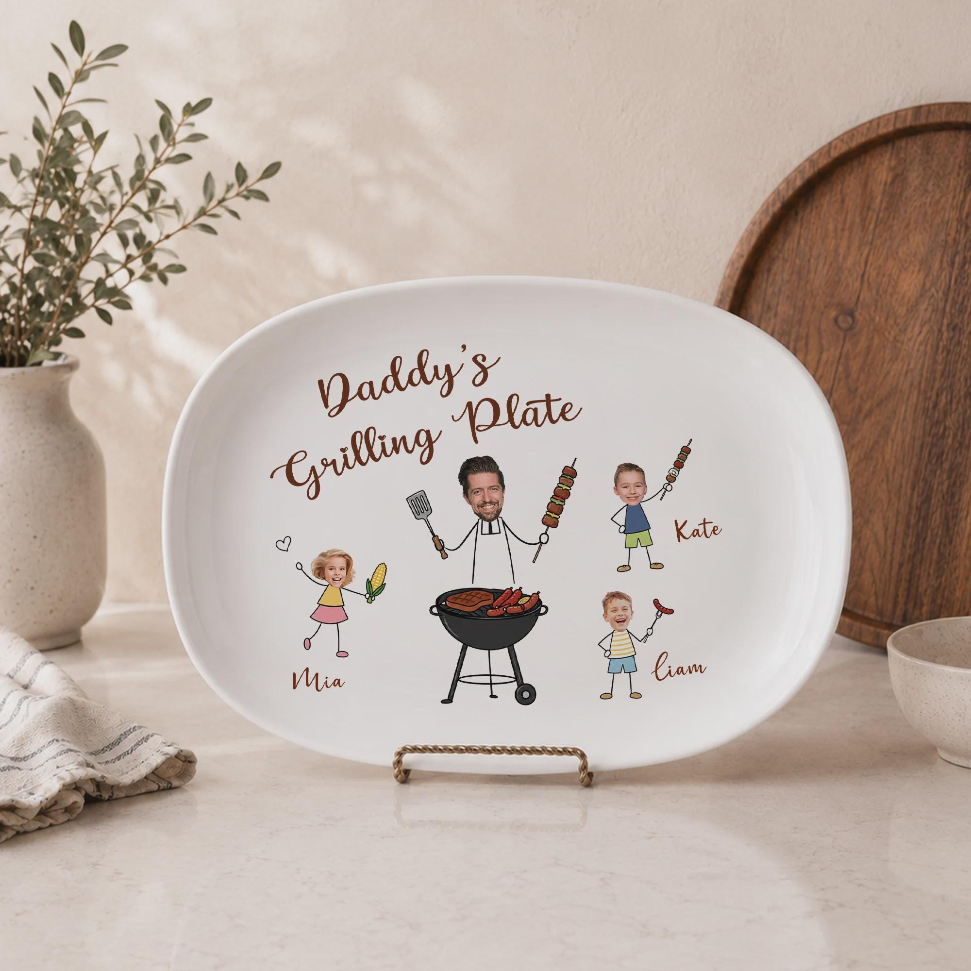 Personalized Father’s Day Gifts, Grill Master Gift for Dad, Custom Daddy Grilling Platter, Ceramic Serving Platter, Custom Platter
