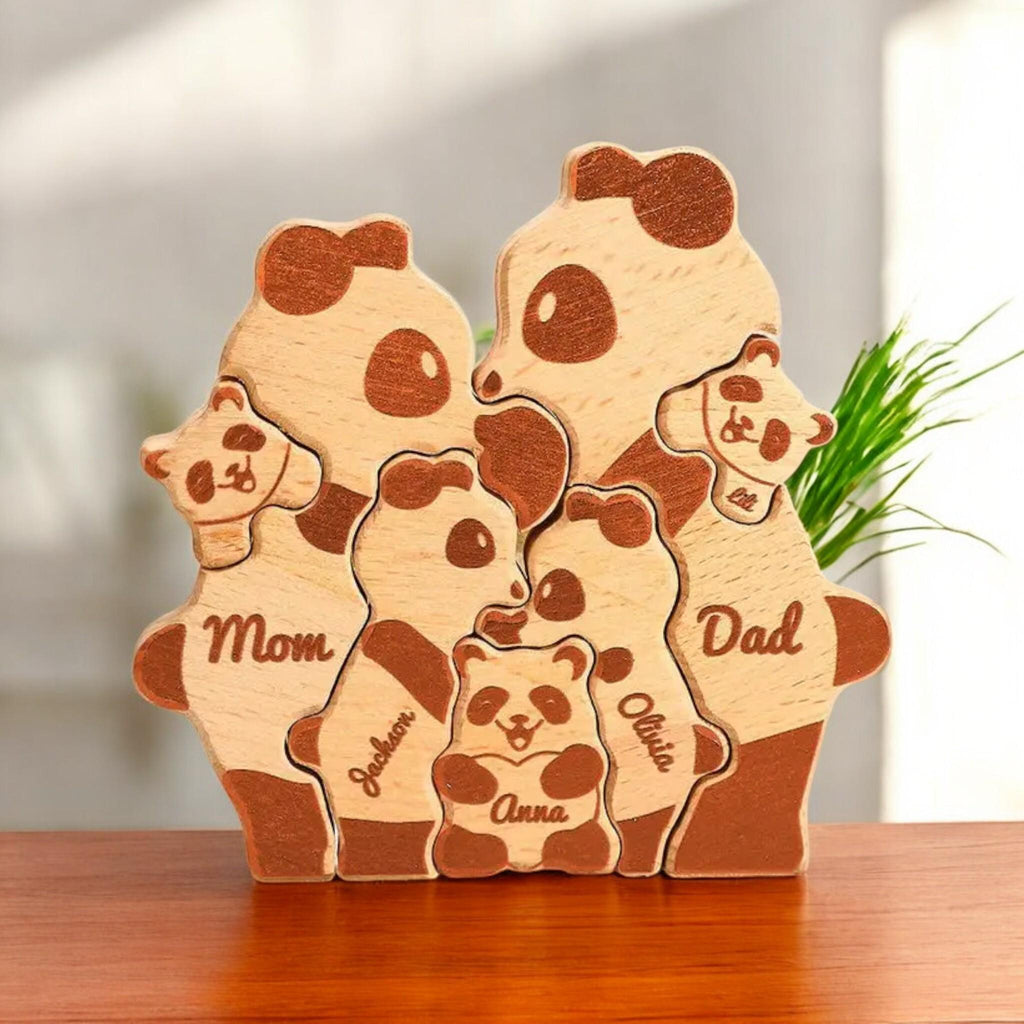 Custom Panda Family Puzzle, Personalised Wood Gift, Cute Animal Family Ornament, Nursery Decor, Baby Shower, Christmas Keepsake, Panda Gift