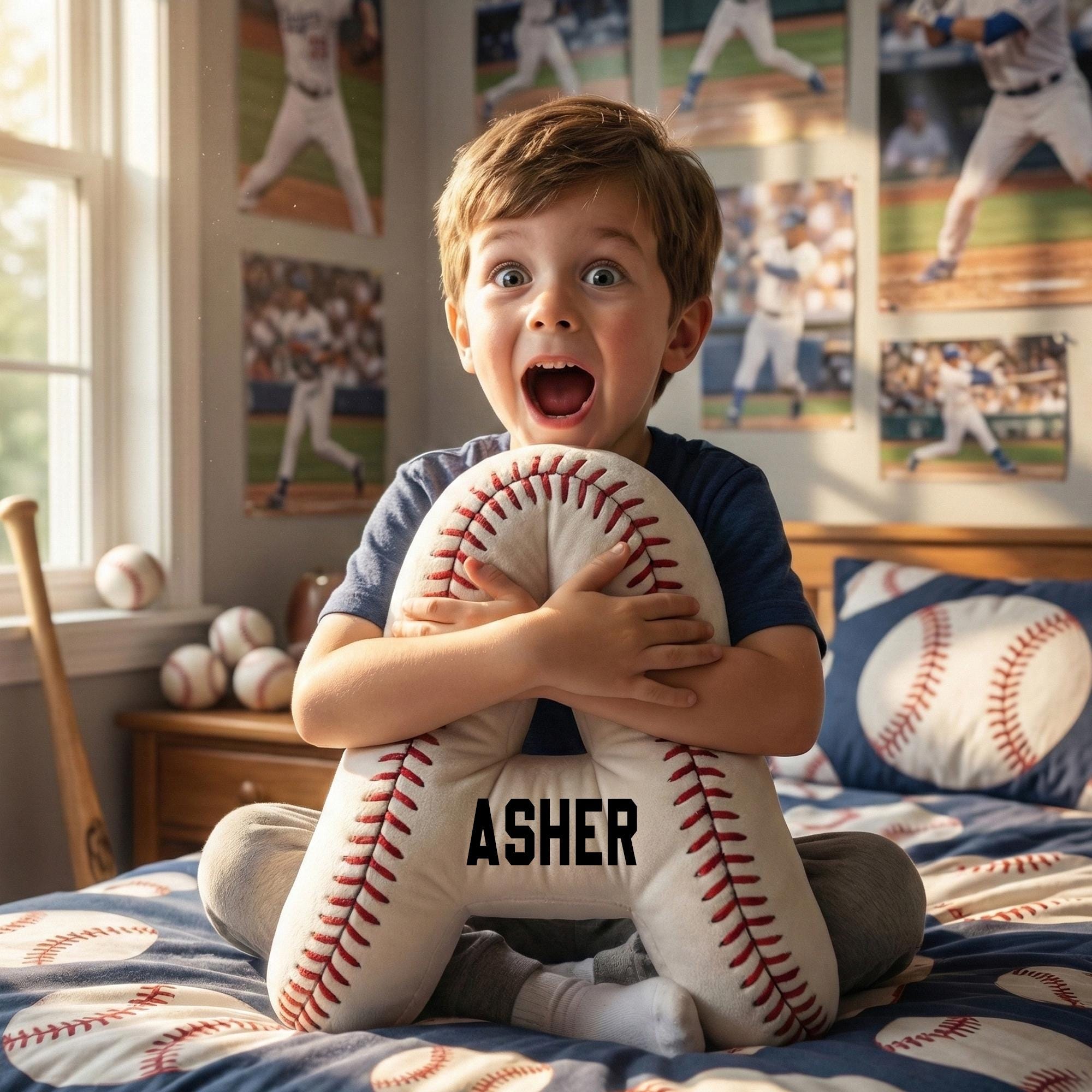 Personalized Baseball Lover Gift, Custom Name Baseball Pillow, Baseball Name Pillow, Baseball Kids Gift, Fan Gift, Flat Printed Design