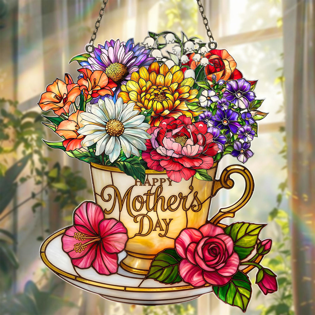 Custom Acrylic Suncatcher, Mother's Day Gift, Custom Flower Hanging Window Decor, Personalized Floral Acrylic Suncatcher, Mom Grandma Gift
