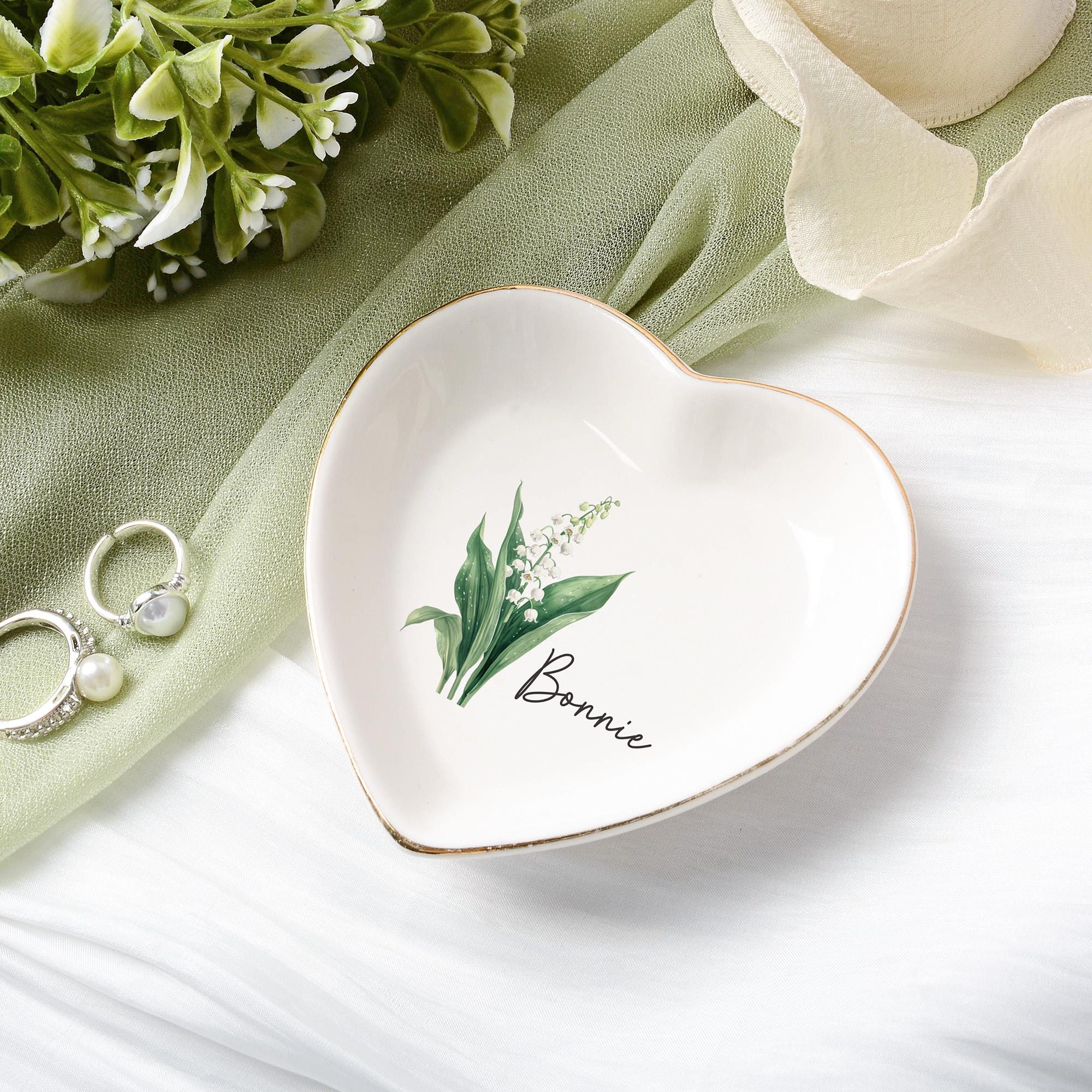Personalized Birth Flower Trinket Dish,wedding Birthday Trinket Tray for Her,bridesmaid Gift
