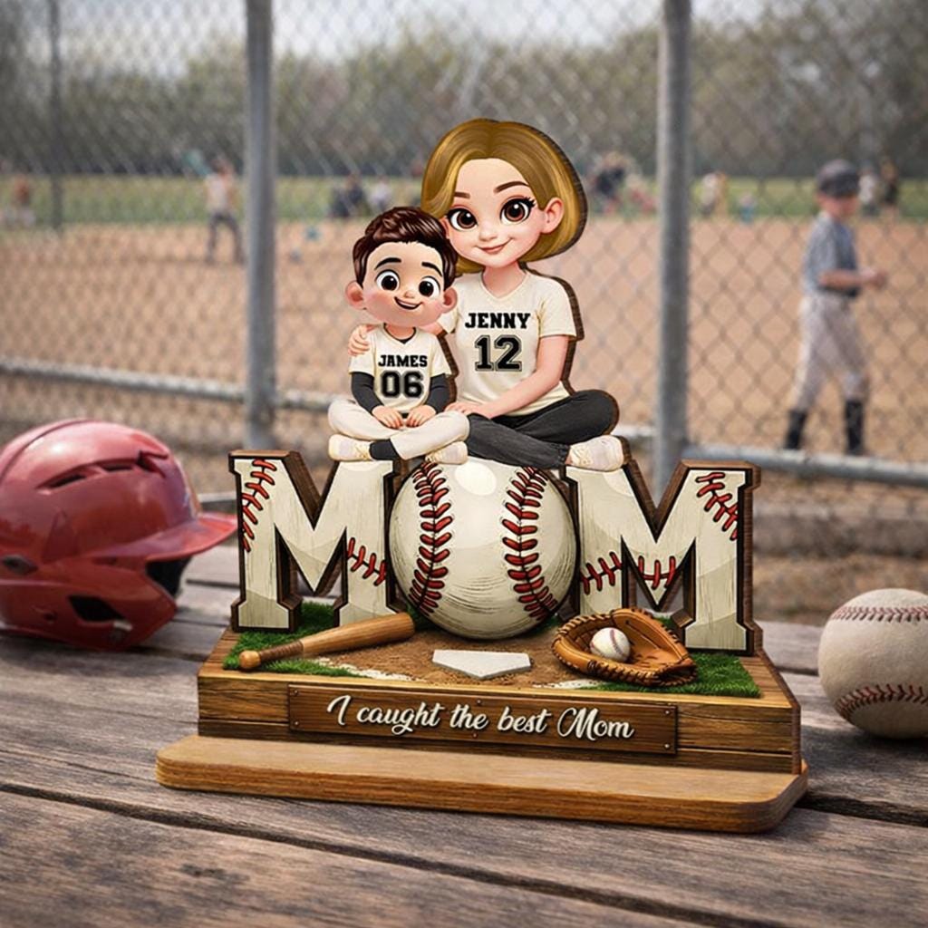 Personalized Baseball Mom Wooden Plaque, Custom Kids Dugout Scene, Mother's Day Gift, Mom Coach Gift