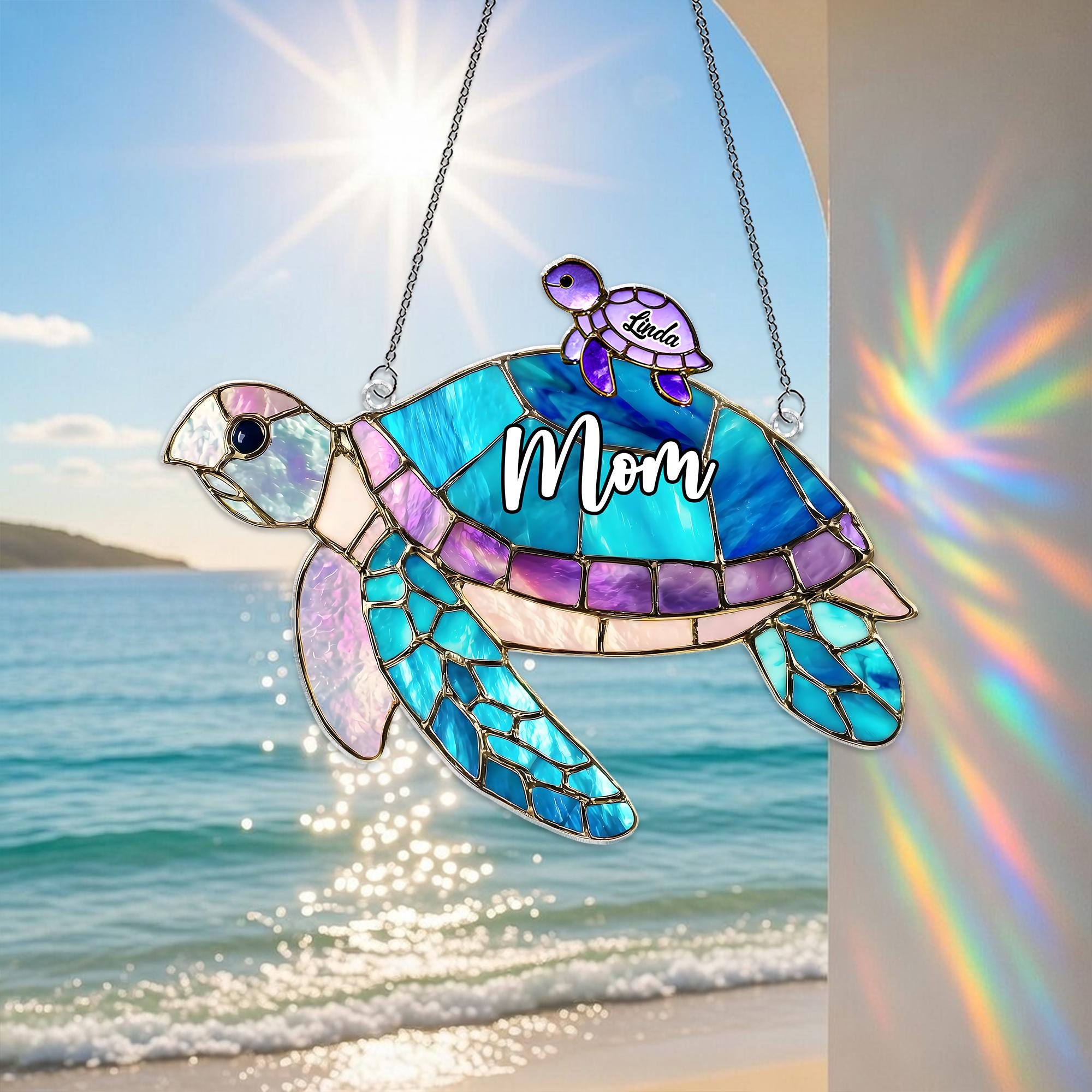 Personalized Grandma Turtle Acrylic Suncatcher, Nature Window Decor, Custom Family Names Hanging Window Decor