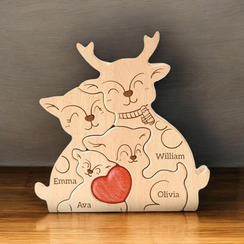Personalized Deer Family Puzzle, Custom Wooden Elk Gift, Nursery Decor, Rustic Family Ornament, Baby Shower, Xmas Keepsake, Deer Gift, Decor