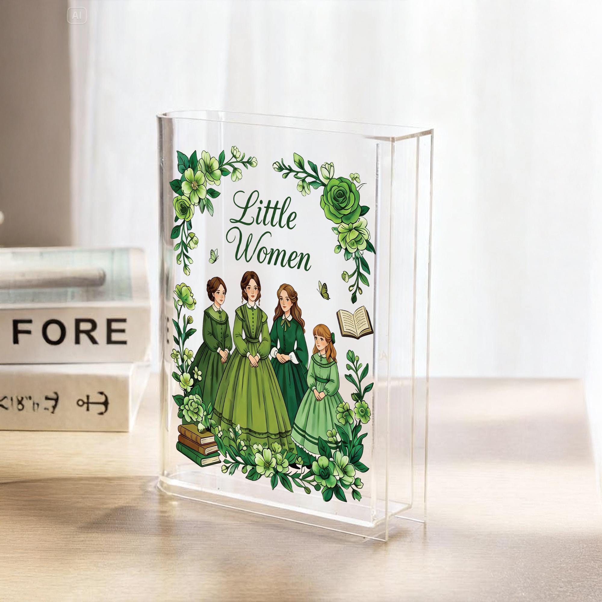 Little Women Book Vase, Classic Literature Acrylic Flower Vase, Literary Gift for Reader, Book Lover Gift, Louisa May Alcott Bookish Decor