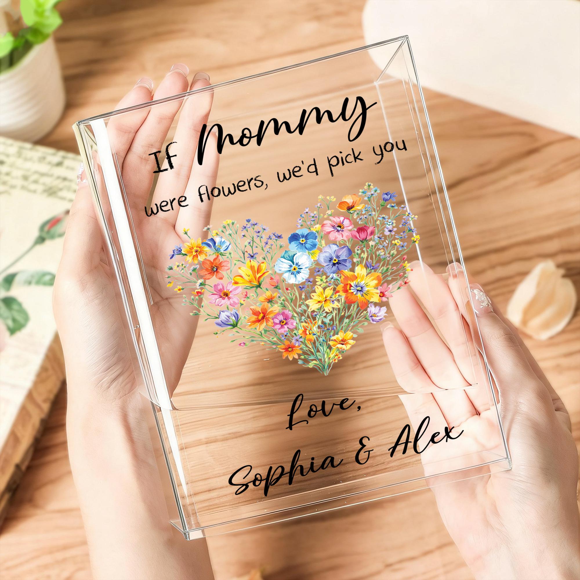 Personalized Wildflower Vase for Mom, If Mothers Were Flowers We Would Pick You, Custom Name Clear Book Vase, Mother's Day Gift From Kids