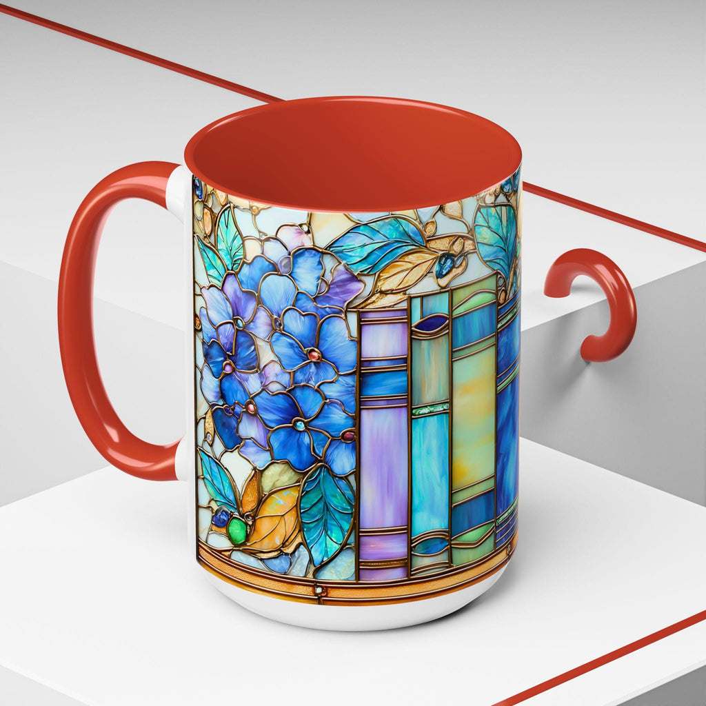 Floral Bookshelf Coffee Mug_ Faux Stained Glass Ceramic Bookish Cup Ceramic Drinkware Book Lovers