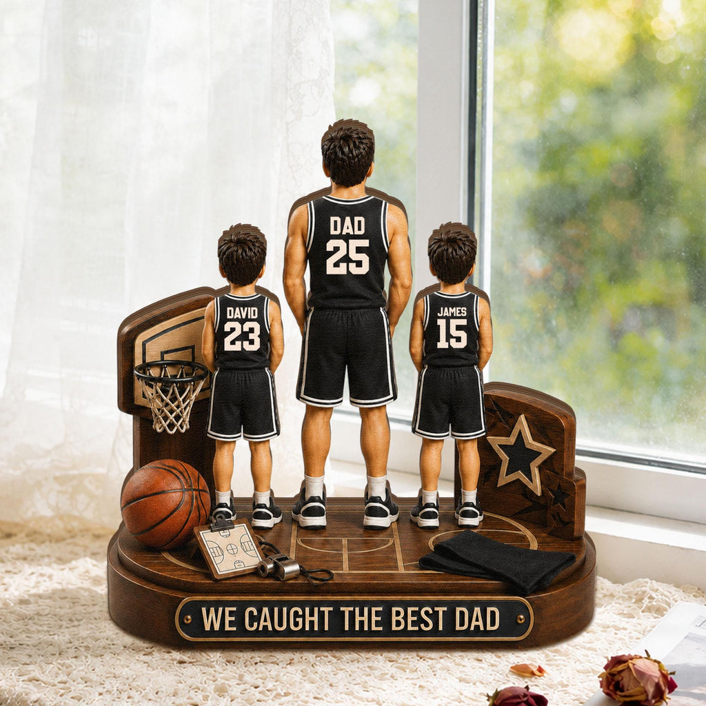 Wooden Dad Sign, Son's Hero Daughter's Love, Father's Day Gift, Papa PPersonalized Basketball Dad Wooden Block, Custom Kids Names Gift, Father’s Day Decor, Basketball Dad Keepsake, Family Wood Sign