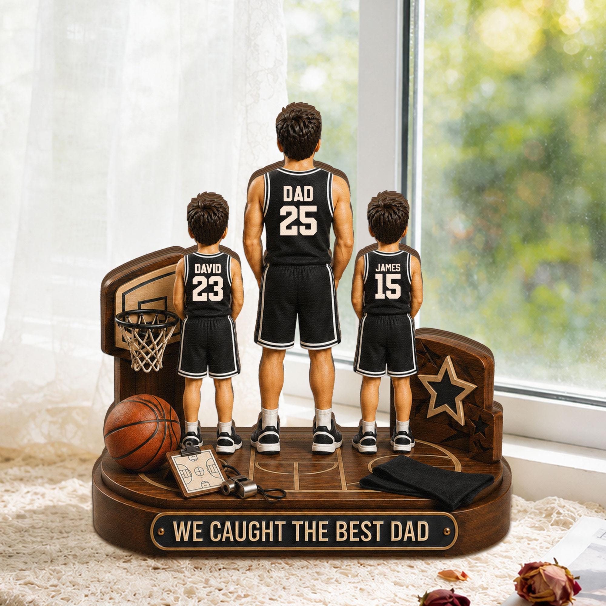 Wooden Dad Sign, Son's Hero Daughter's Love, Father's Day Gift, Papa PPersonalized Basketball Dad Wooden Block, Custom Kids Names Gift, Father’s Day Decor, Basketball Dad Keepsake, Family Wood Sign