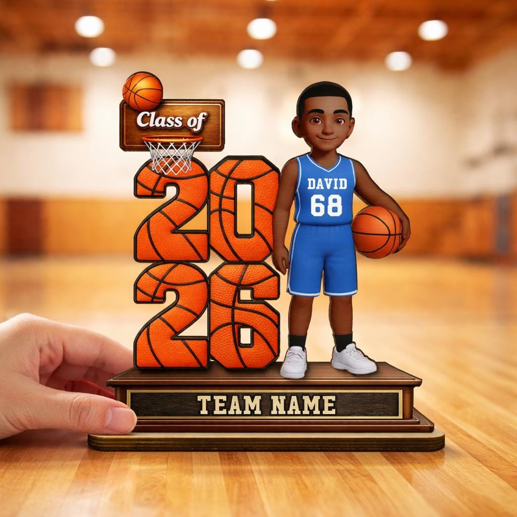 Custom Basketball Senior Class of 2026 Sign, Personalized 2-layered Wooden Plaque, Graduation Gift for Son, Daughter, Basketball Player Gift