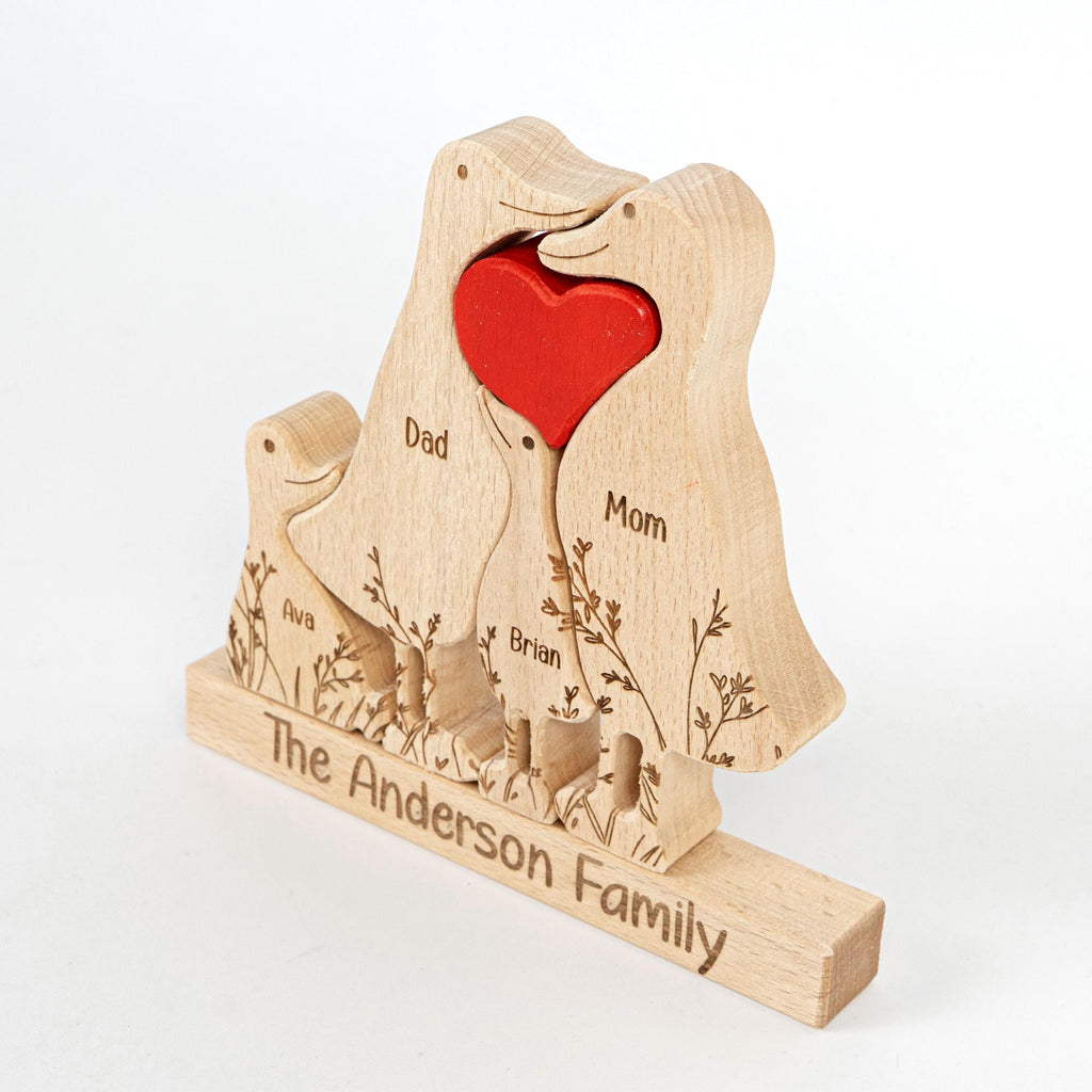 Family Custom Name, Personalized Wooden Duck Family Puzzle, Wooden Animal Carvings, Family Home Decor, Family Puzzle Gift, Christmas Gifts