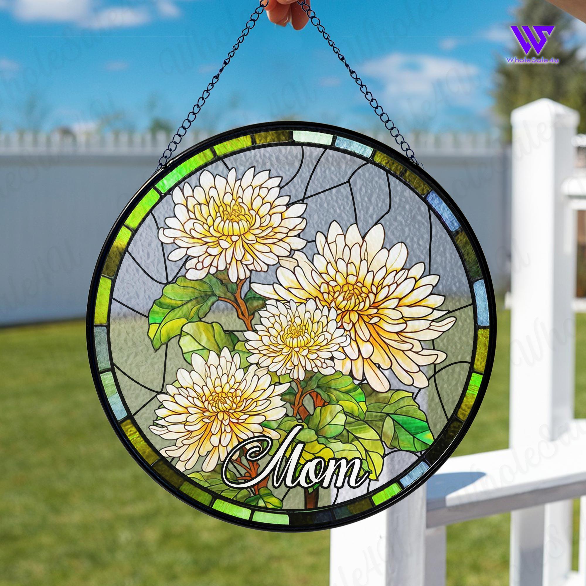 Personalized Birth Flower Stained Glass Suncatcher, Marigold Flowers Stained Glass, Christmas Gift for Mom, Birth Month Flower Suncatcher