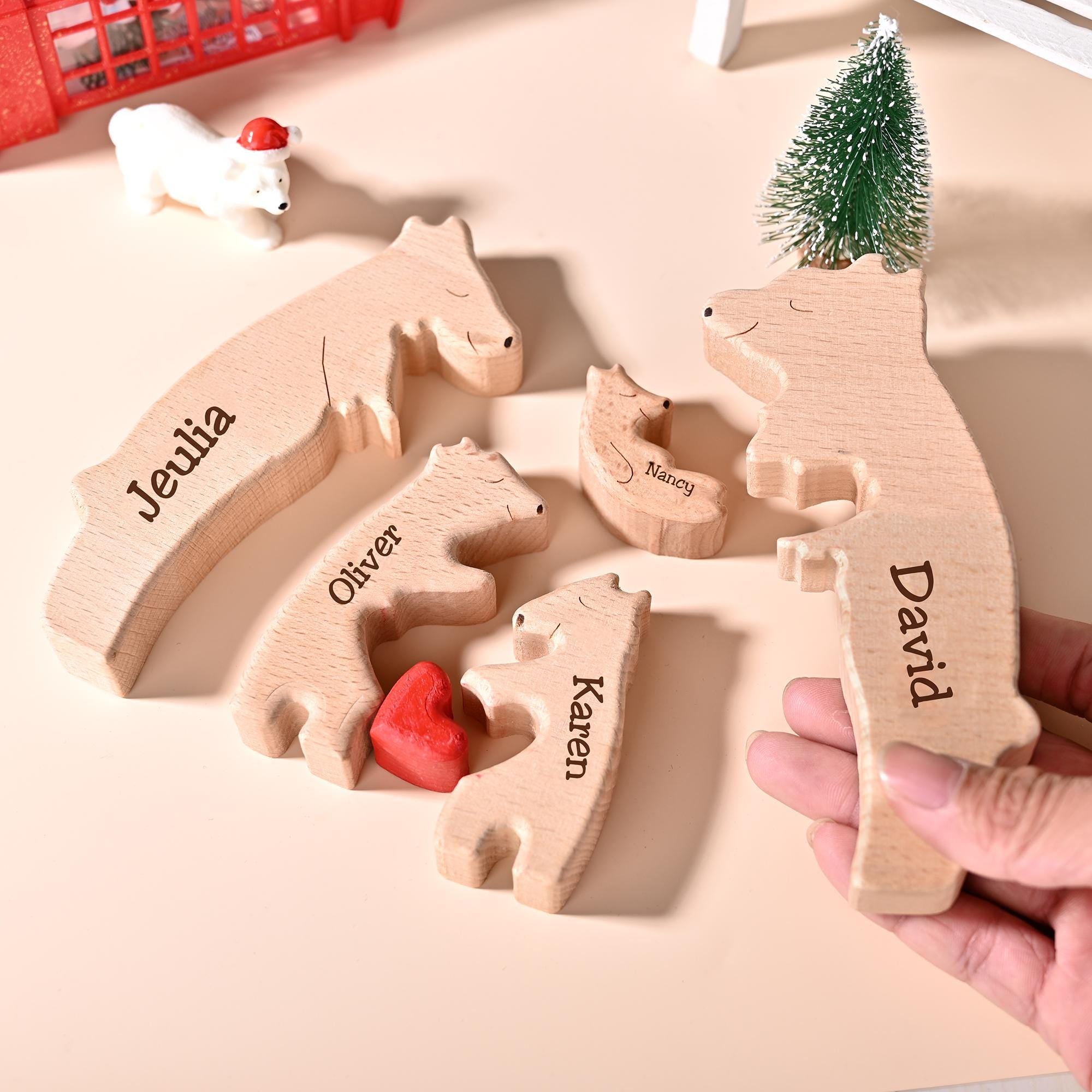 Personalized Wooden Bear Family Puzzle, Custom Name Gift for Mom, Dad & Kids, Family Keepsake Decor, Wooden Christmas Gift, Anniversary Gift