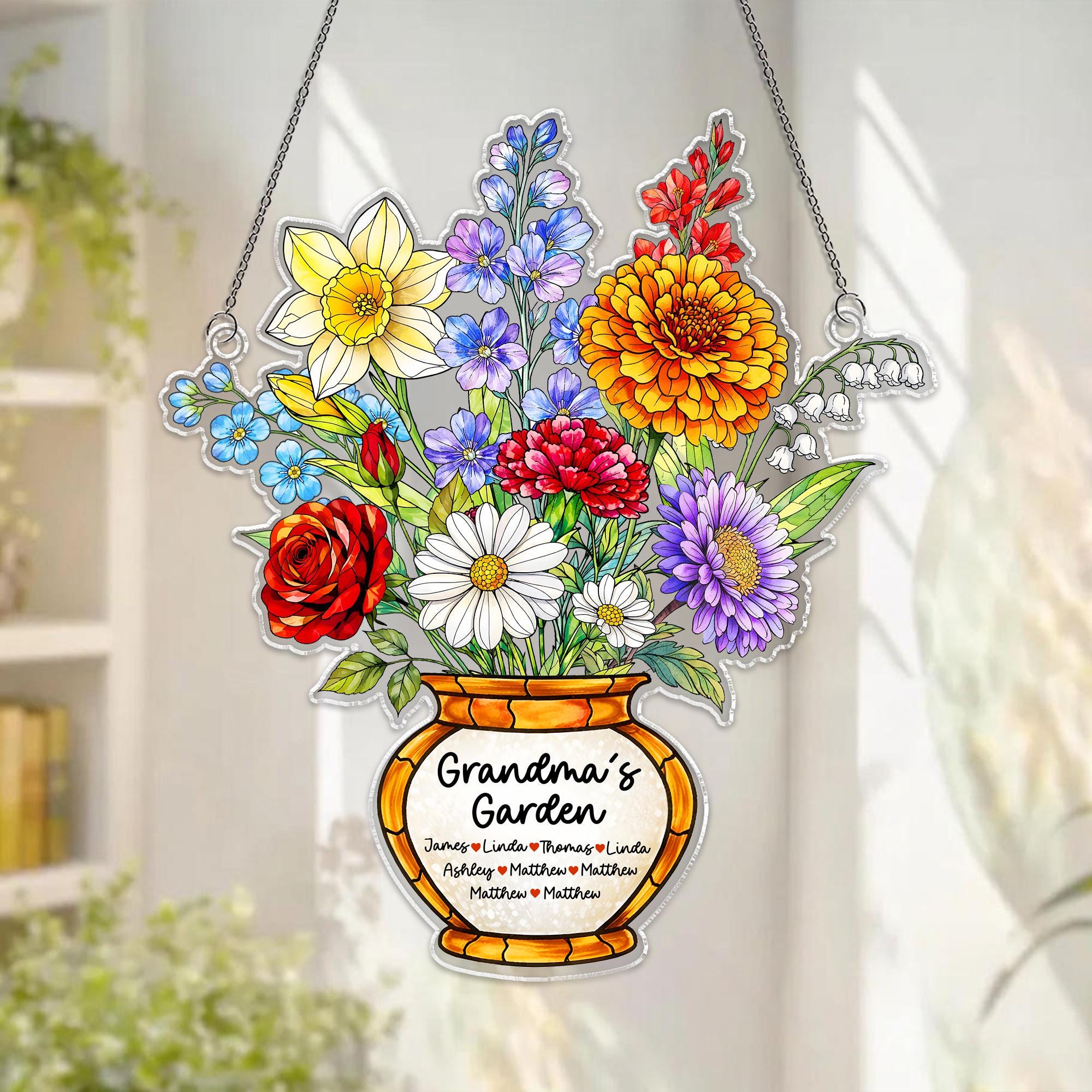 Personalized Grandma's Garden Acrylic Suncatcher, Birth Month Flower Window Hanging, Gift for Mom Grandma, Birth Month Decor, Birthday Gift