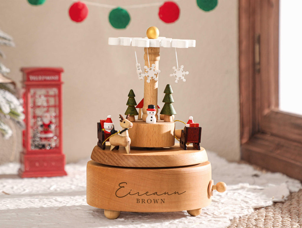 Rotating Snowflake Personalized Music Box, Christmas Music Box, Baby Christmas Gift, Engraved Name Music Box, Newborn Keepsake