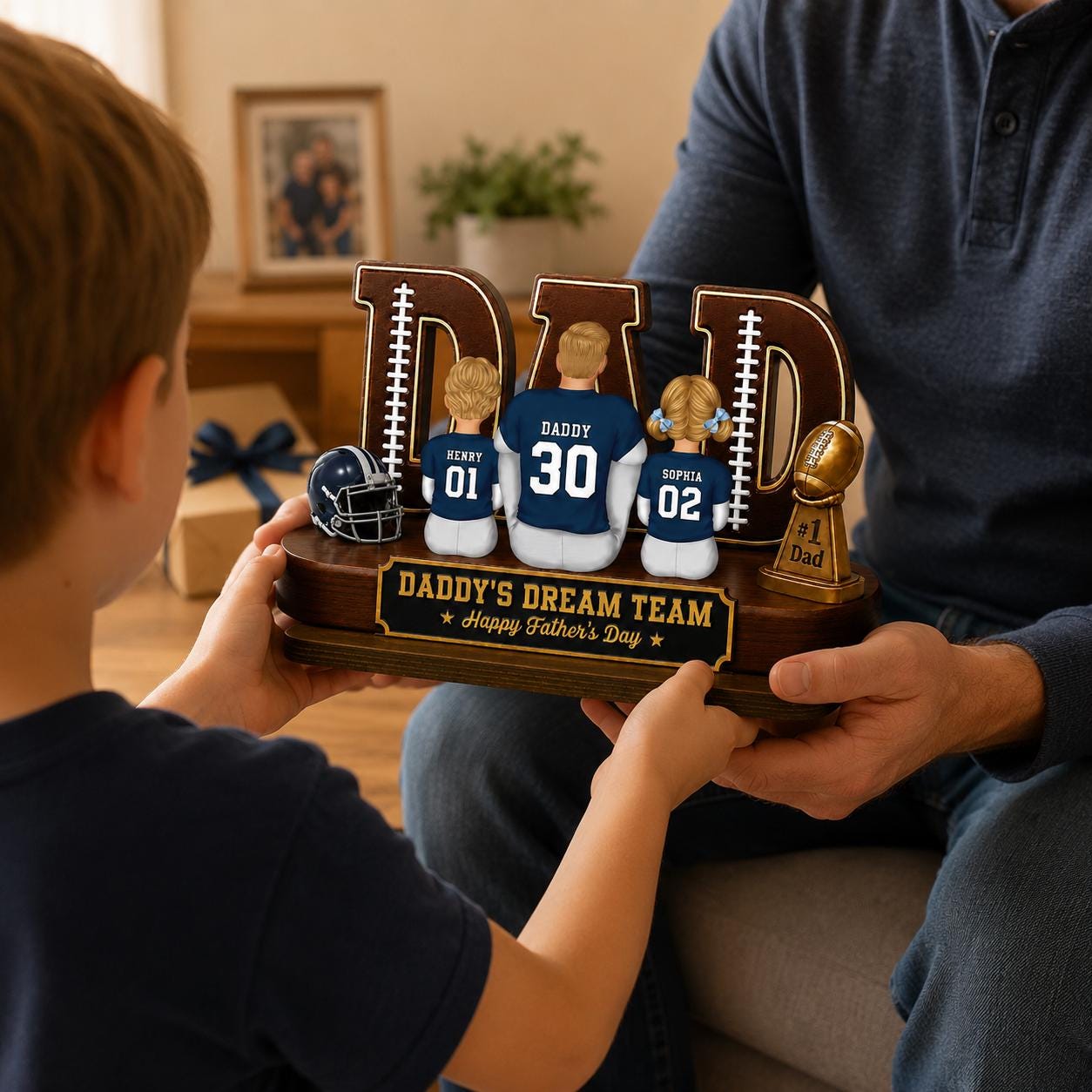 Personalized Football Dad Wooden Block, Daddy's Dream Team, Dad Gift, Sports Dad Decor, Father’s Day Gift, American Football Dad Coach Gifts