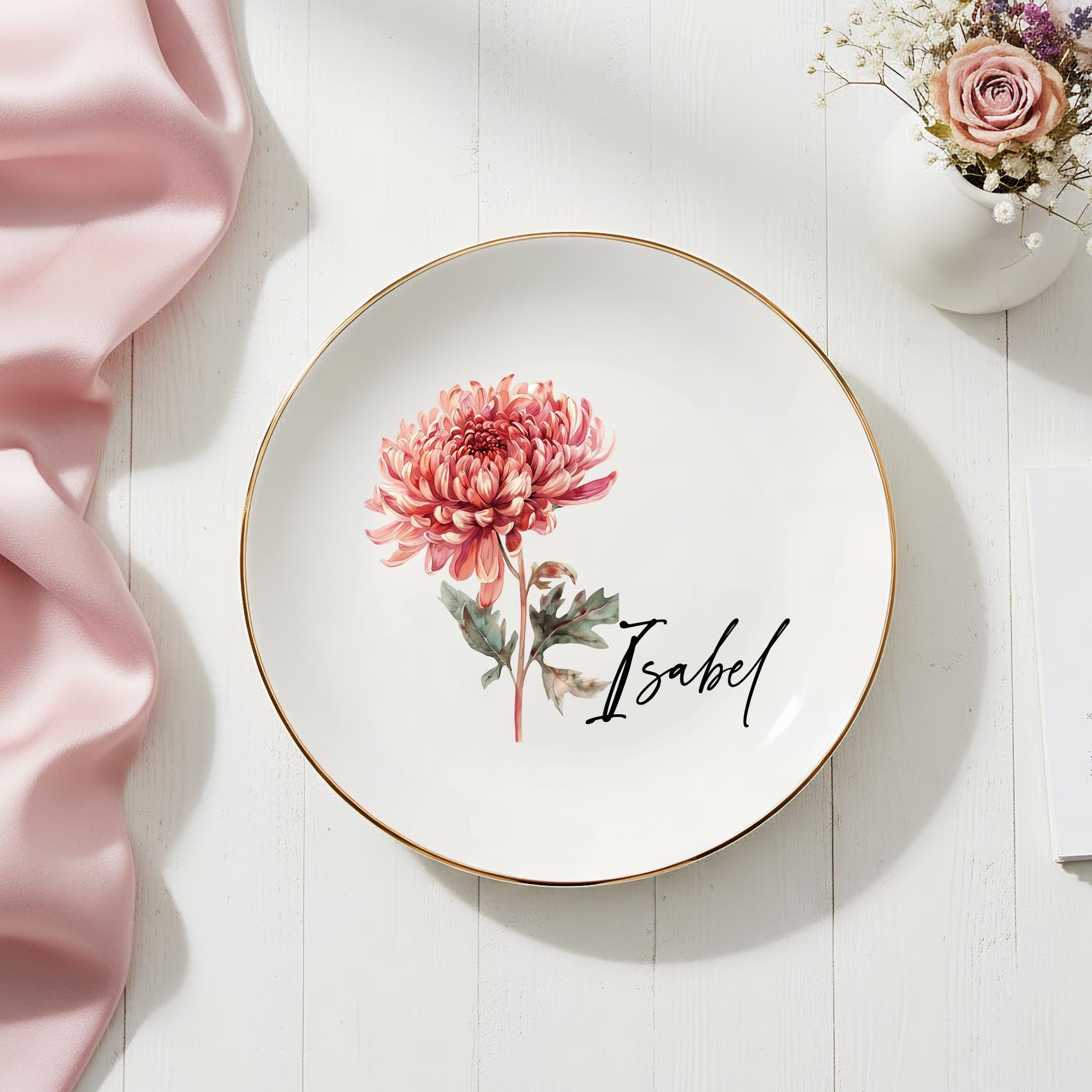 Personalized Birth Flower Trinket Dish, Custom Watercolor Flower Ring Dish, Wedding Bridesmaid Gift, Birthday Jewelry Dish, Christmas Gifts