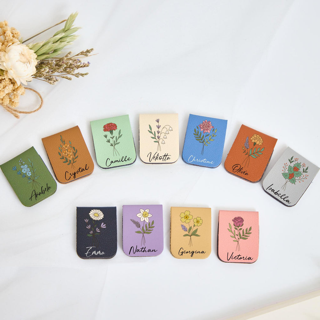 Personalized Leather Bookmark,custom Birth Month Flower With Name for Book Lovers,ideal Bookmark Gifts for Her,bridesmaid Gift,wedding Gift