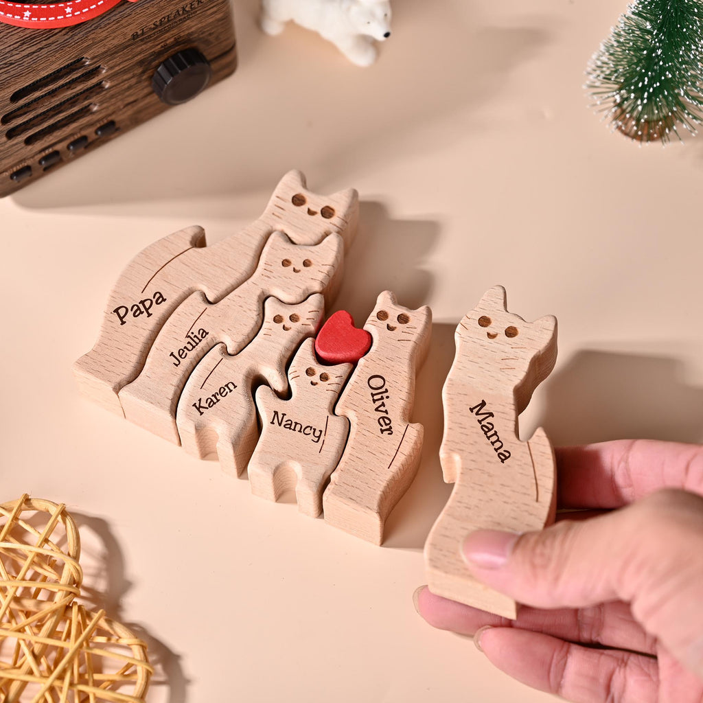 Personalized Wooden Cat Family Name Puzzle, Custom Wooden Cat Blocks, Unique Home Decor Gift, Christmas Gifts, Family Keepsake