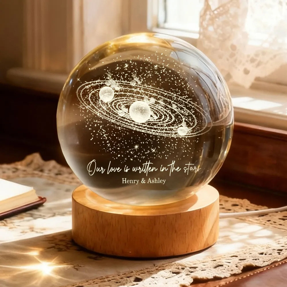 Our Love is Written in the Stars Universe Solar System, Custom Moon Phase LED Lamp, Valentine Gift for Couple, Wedding Anniversary Gift