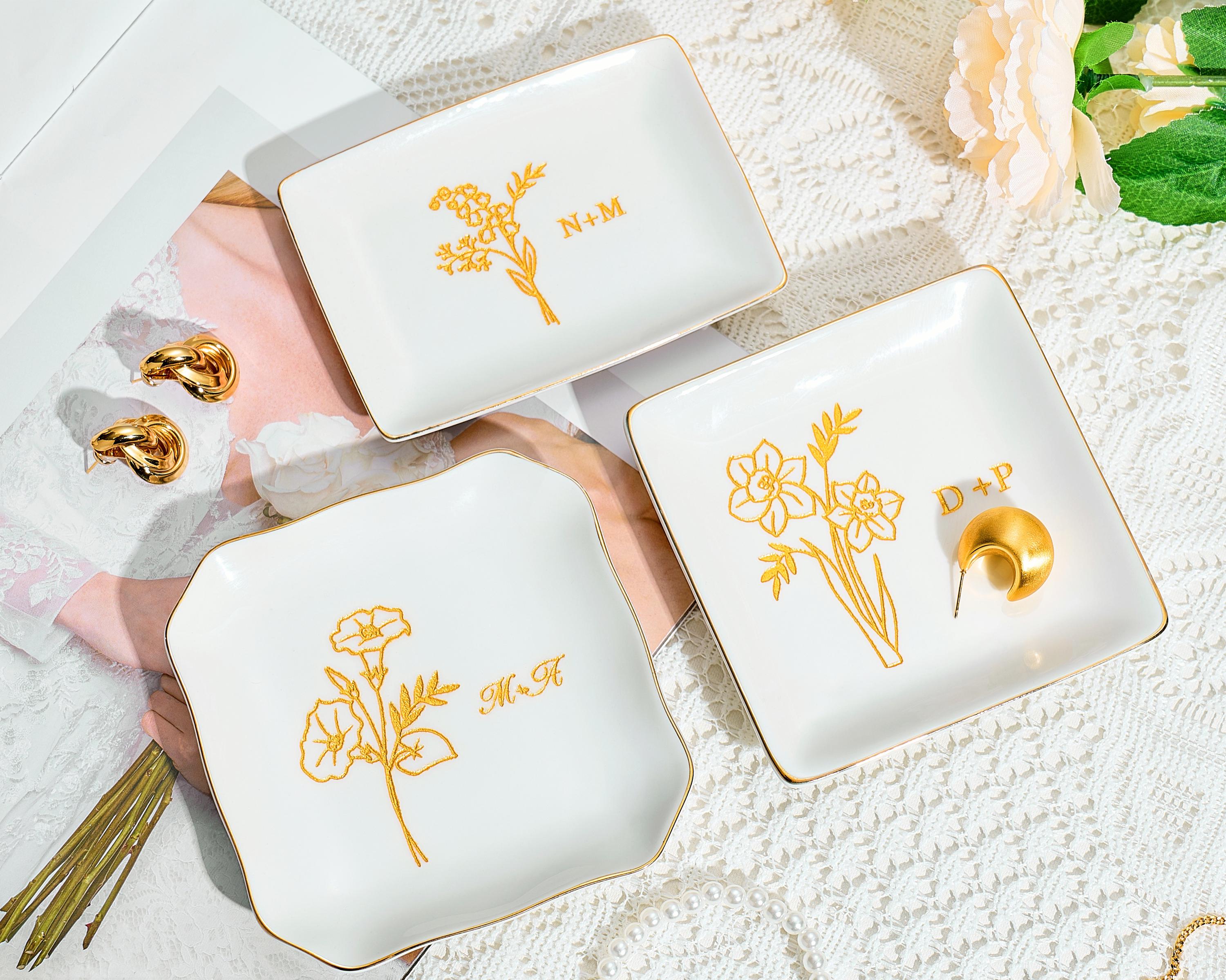Engraved Ceramic Jewelry Dish, Custom Initial Ring Tray, Bridesmaid Proposal, Wedding, Graduation Gift for Mom