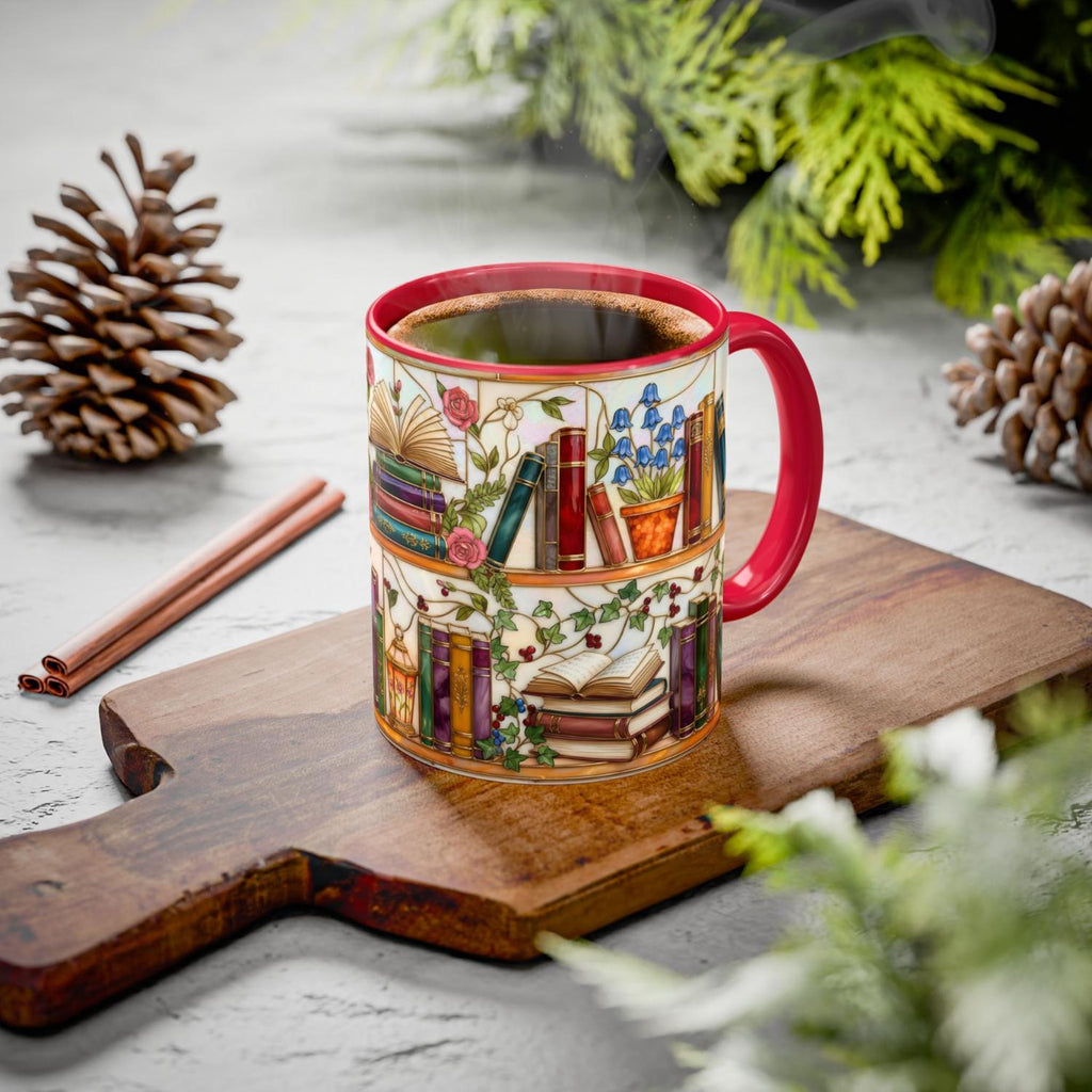 Stained Glass Bluebell Mug, Floral Ivy Bookshelf Cup, Cottagecore Reader Gift, Rose Library Art, Botanical Book Lover, 11oz 15oz, Gift Mug – Thoughtful Design for Coffee Lovers