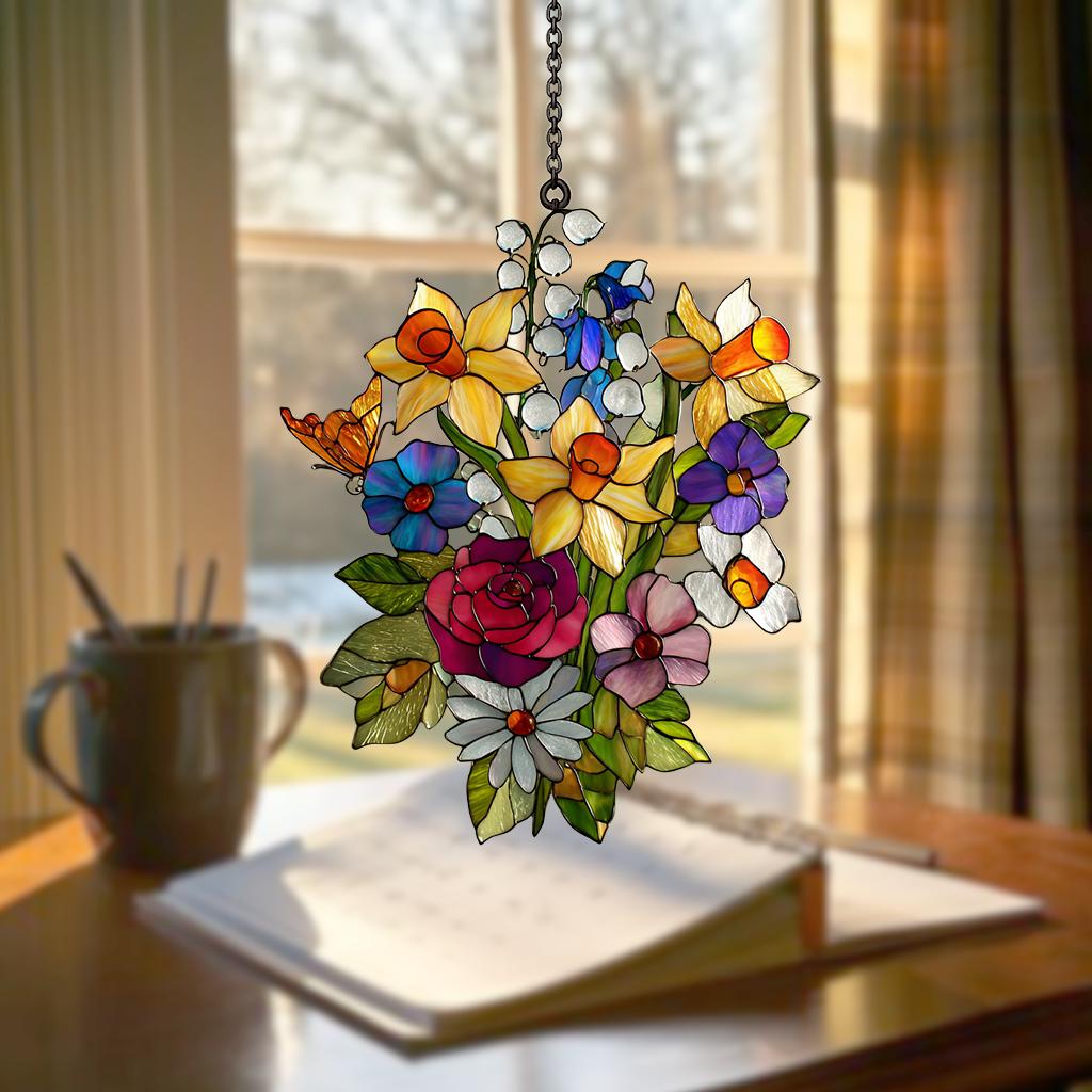 Family Birth Flowers Glass Suncatcher, Custom Mom's Garden Gift,flower Glass Art,birth Flower Gift for Nana,mother's Day Gift for Mom