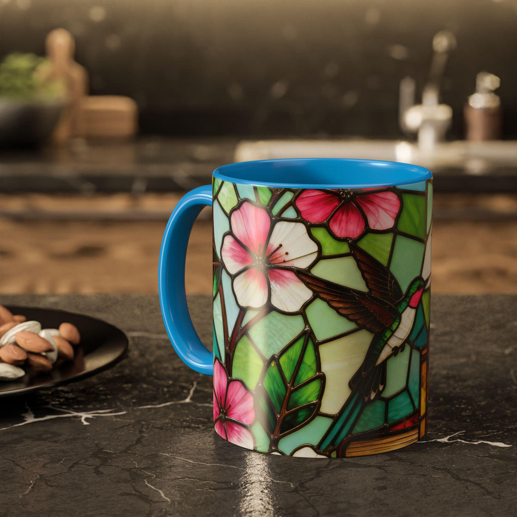Floral Hummingbird Mug,stained Glass Books Mug Floral Cottagecorestained-glass Style Floral Bookshelf Mug Ceramic Coffee Cup Aesthetic Mug