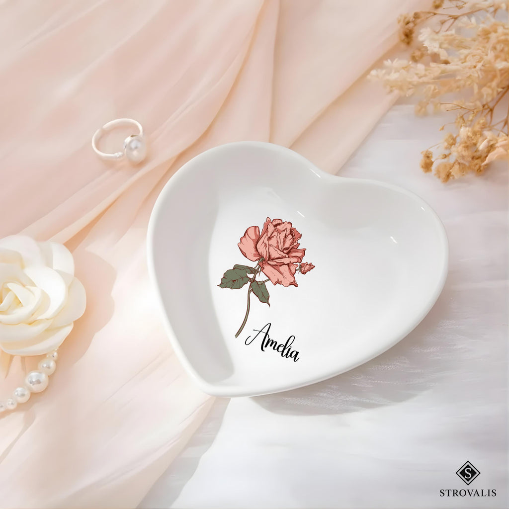 Personalised Birth Flower Trinket Dish, Custom Watercolor Flower Ring Dish, Wedding Bridesmaid Gift, Birthday Jewelry Dish, Christmas Gifts