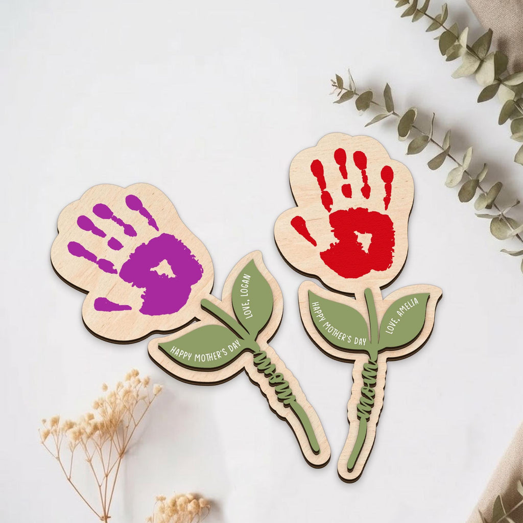 Personalized Handprint Flower Gift for Mom, Wooden Keepsake Mother’s Day Gift, Custom Baby Handprint Plaque, Mom Gift From Kids