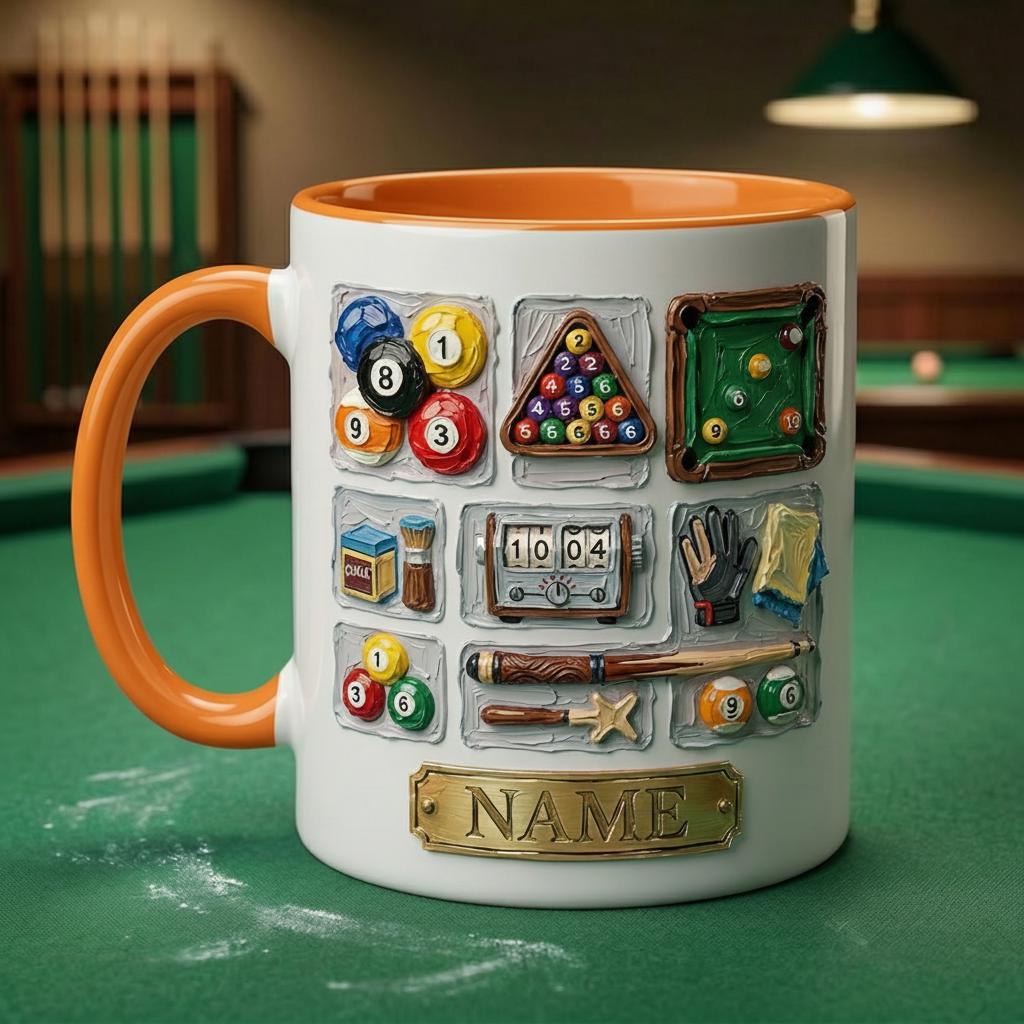 3D Billiard Mug, Vintage Pool Player Gift, Artistic Oil Painting Coffee Cup, Pool Hall Decor Mug, Billiards Lover Gift