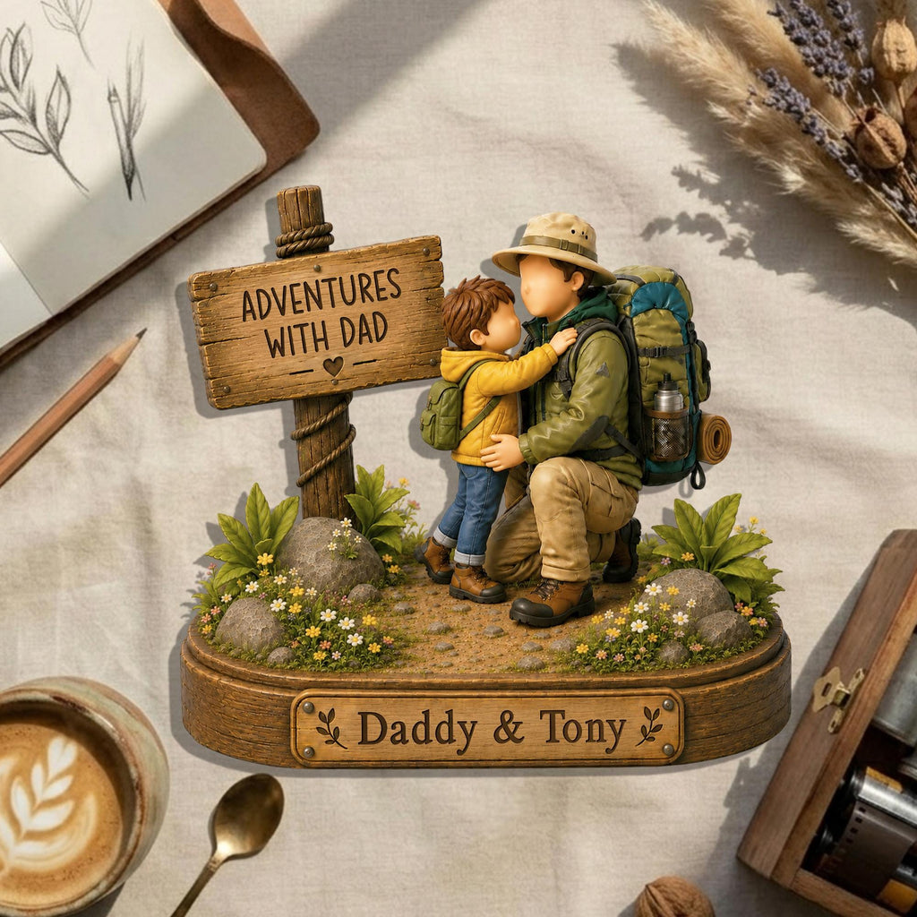 Personalized Dad Wooden Block, Custom Adventures with Dad Gift from Daughter/Son, Father's Day Gift, Outdoor Keepsake Gifts, Home Decor