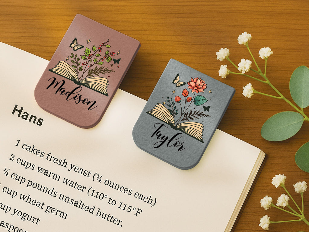 Personalized Magnetic Leather Bookmark, Custom Name Floral Book Lover Gift, Teacher Appreciation Gift, Reading Accessory, Book Club