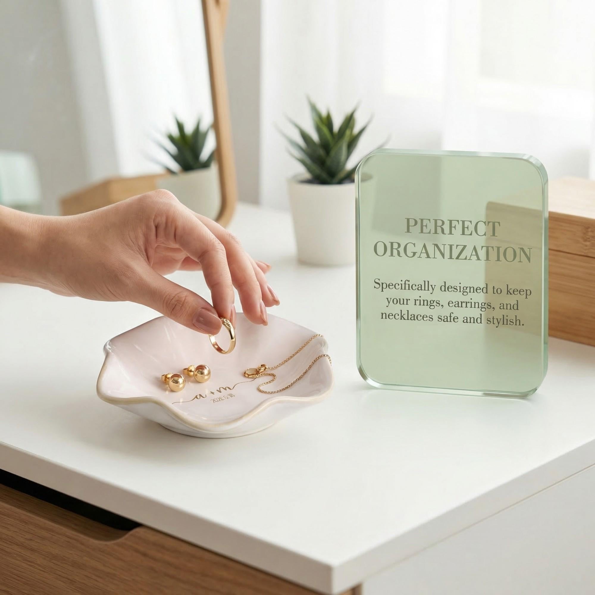 Custom Ceramic Trinket Tray With Initial, Engraved Name Jewelry Ring Dishs Gift for Couple, Personalized Jewelry Holder for Wedding Favors