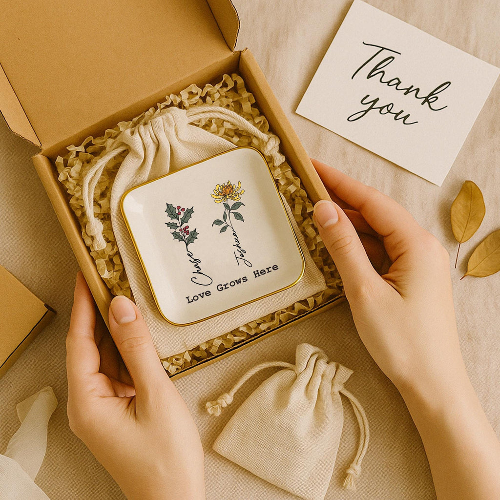 Personalized Birth Flower Ceramic Jewelry Dish_ Custom Trinket Gift - Etsy,ring Holder Dish,wedding Bridesmaid Gift