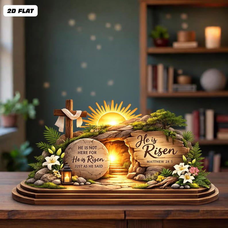 He is Risen Wooden Block Decor, Resurrection of Jesus Christian Art, Easter Religious Home Altar Table Decor, Faith-inspired Gift