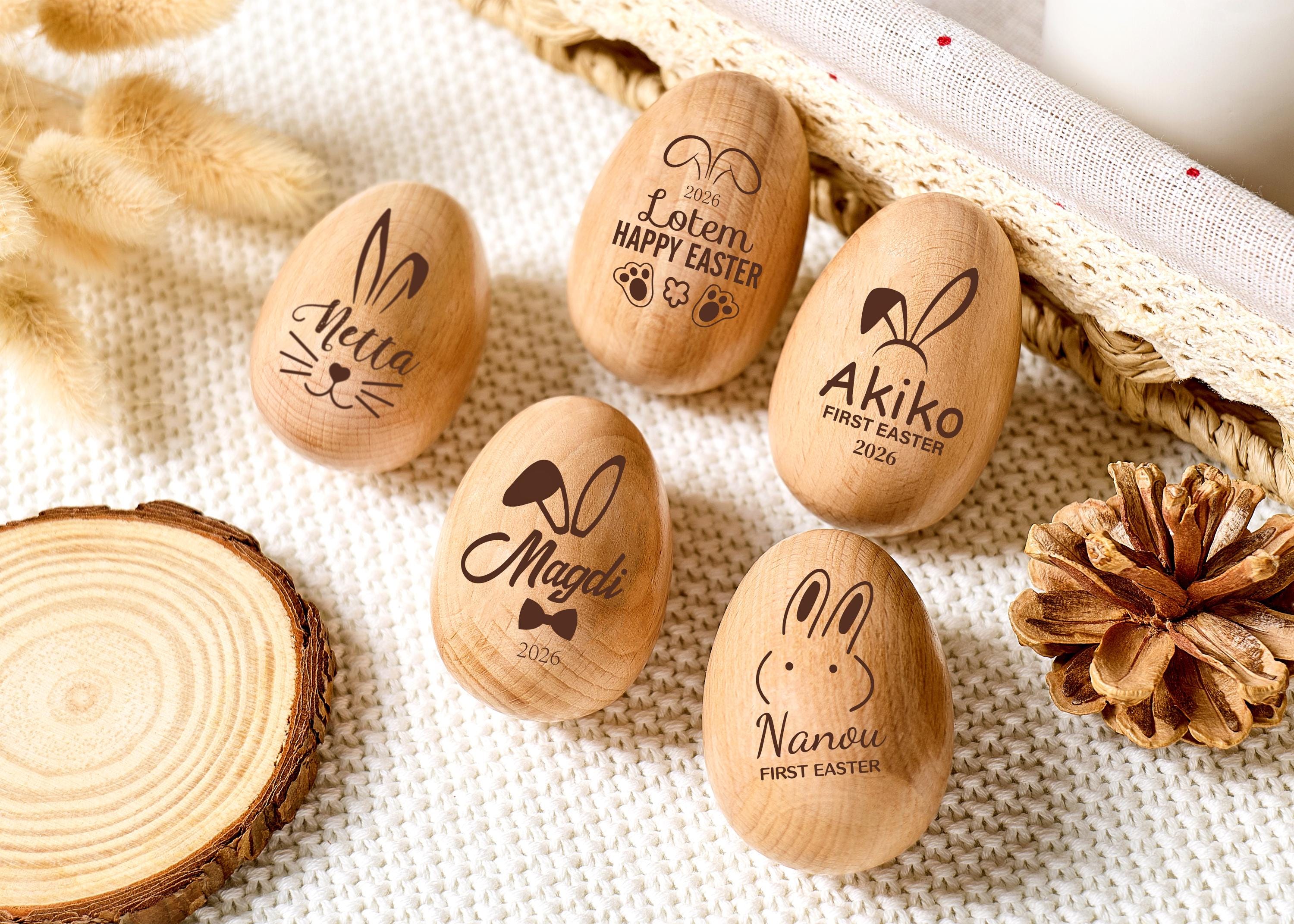 Personalized Wooden Easter Egg Shakers, Engraved Kids Musical Instrument Set, Montessori Toddler Rattle, Baby’s First Easter Gift