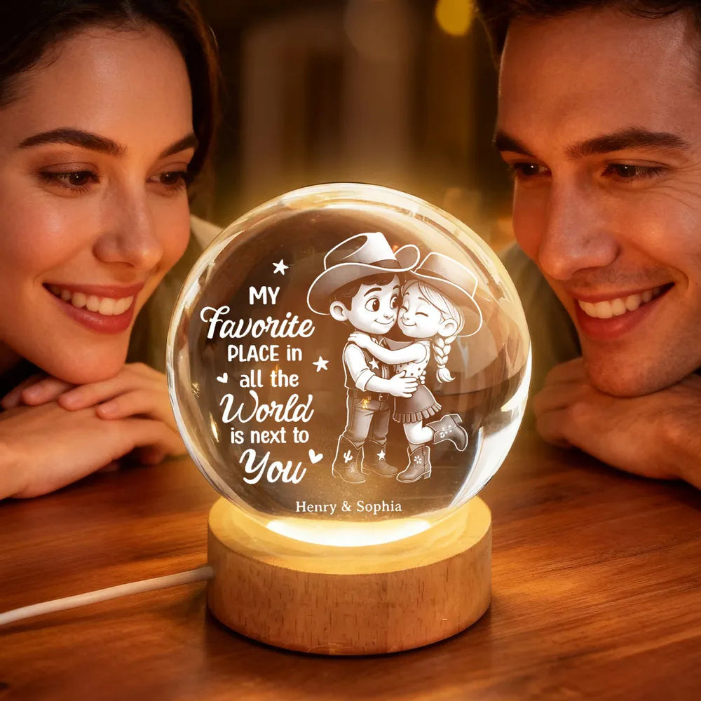 Countryside Couple Cowboy Cowgirl - Personalized Crystal Ball LED Nigh, Night Sky Print, Valentines Day Wedding Anniversary Gift For Couple