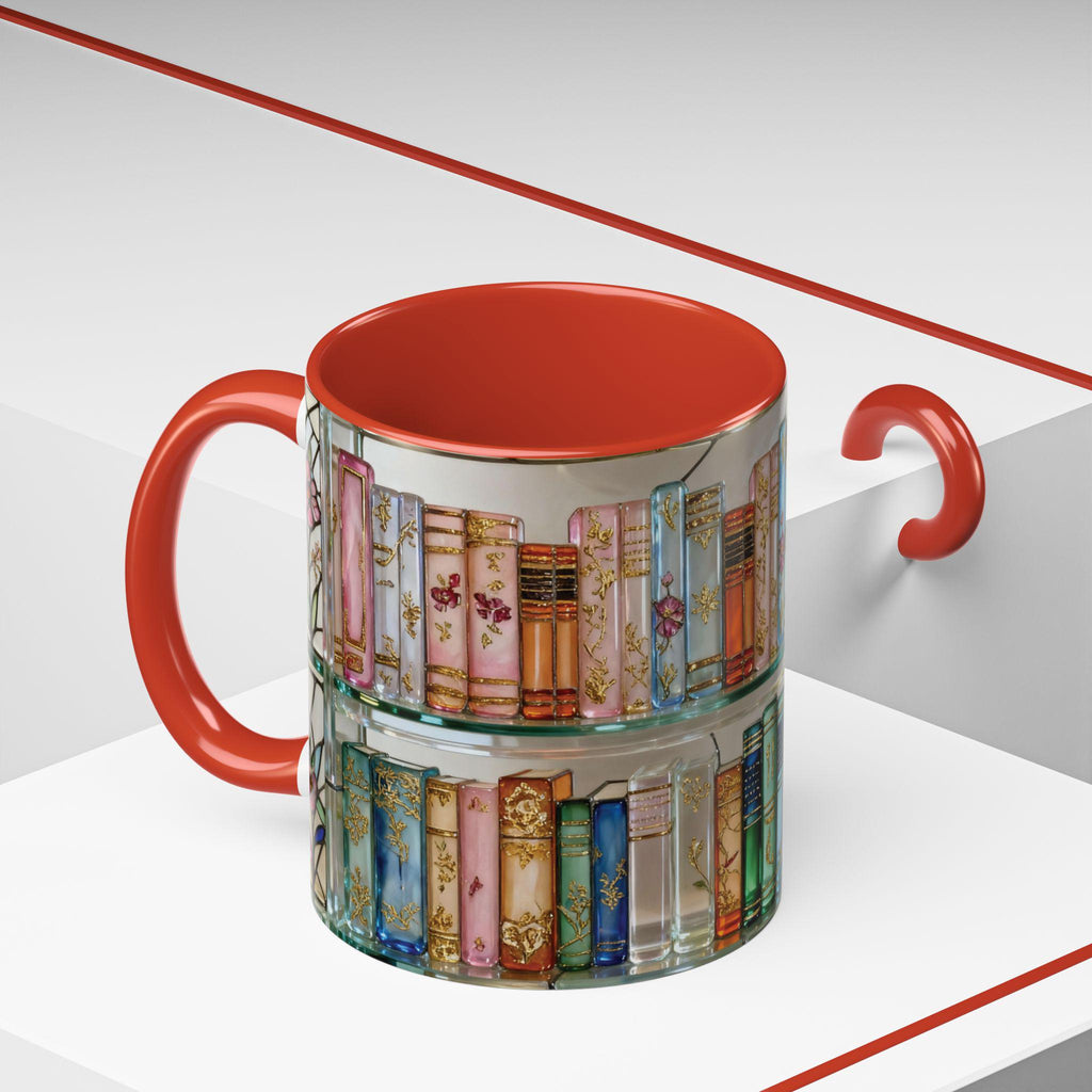 Stained Glass Style Books Mug Floral Bookshelf Mug Book Lover Gift, Bookish Mug, Library Cup