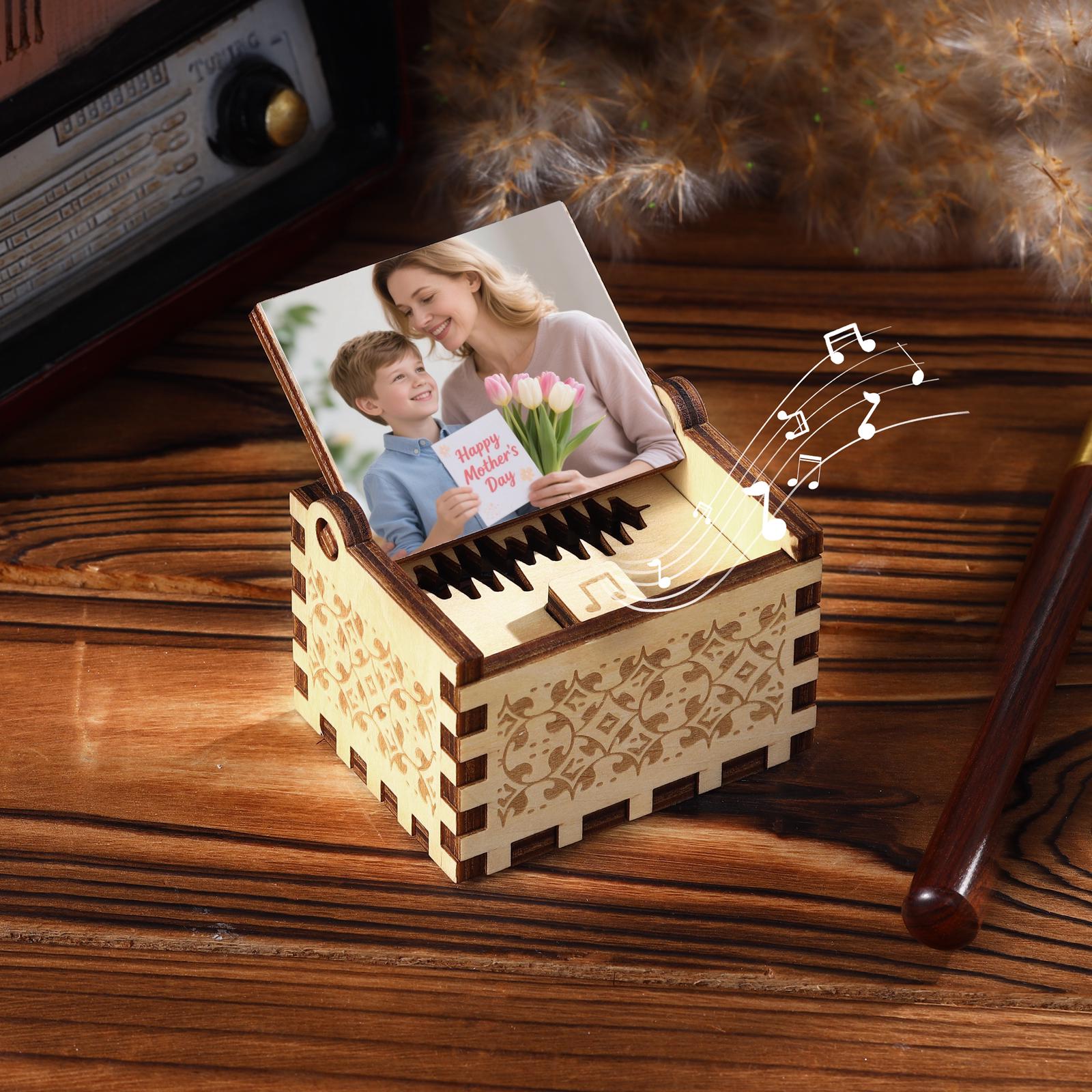 Personalized Custom Song & Photo Wooden Music Box, Keepsake Voice Record Music Box, Play Song Music Gifts for Him, Handmade Anniversary Gift