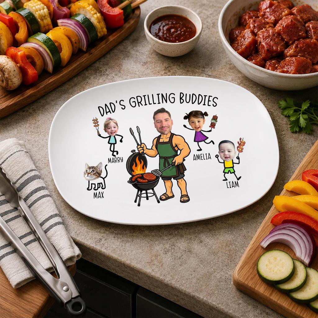 Dad’s Grilling Plate, Father’s Day Gift From Kids, Personalized Grilling Plate, Custom Grilling Plate Gift With Kids Names, BBQ Gift for Dad