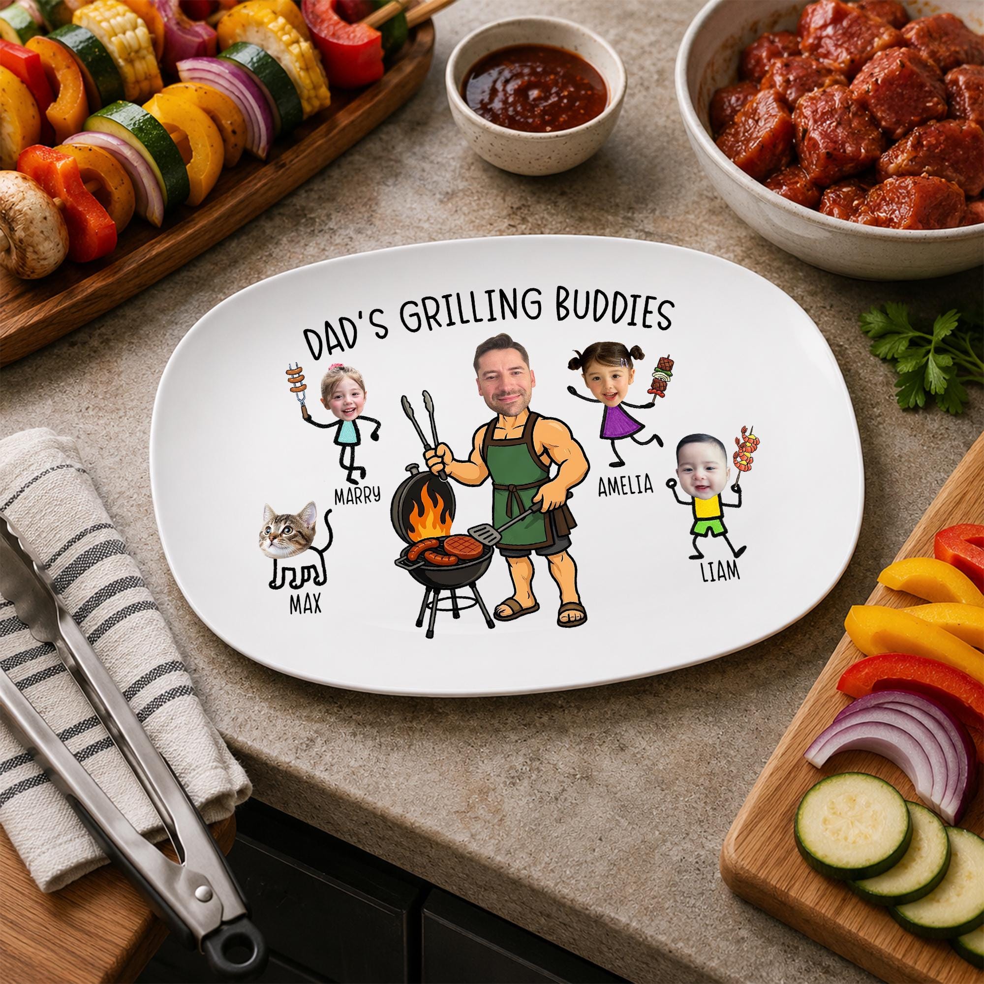 Dad’s Grilling Plate, Father’s Day Gift From Kids, Personalized Grilling Plate, Custom Grilling Plate Gift With Kids Names, BBQ Gift for Dad