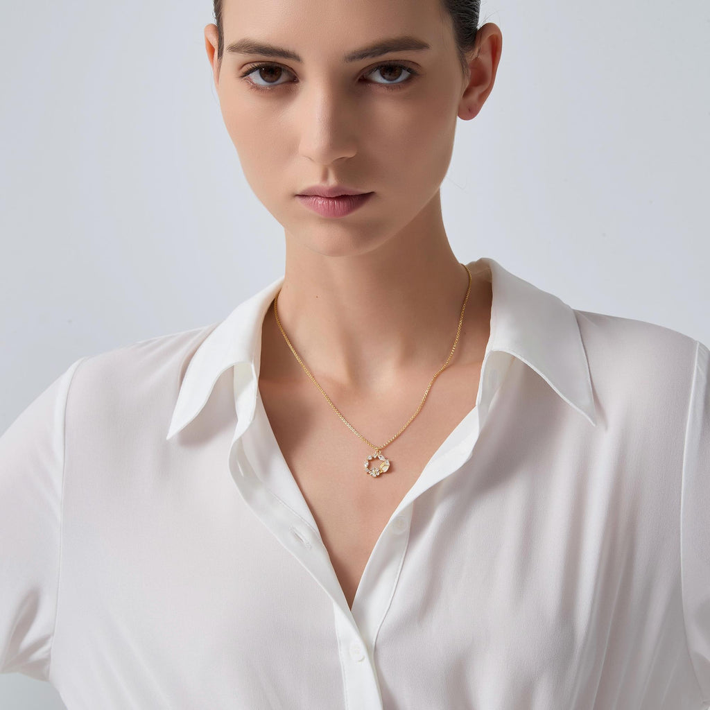 Handmade Opal Tulip Flower Necklace, Dainty Gold Tulip Circle Pendant, Sterling Silver Friendship Jewelry, Trendy Best Friend Gift