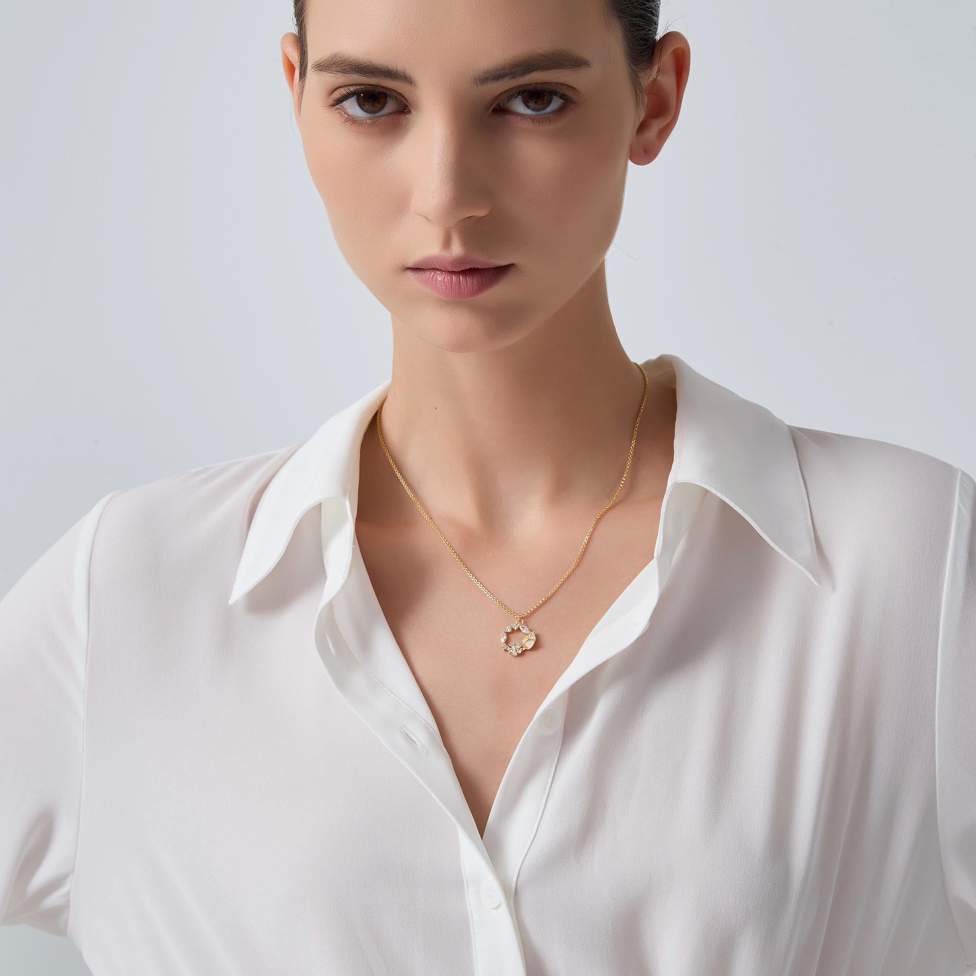 Handmade Opal Tulip Flower Necklace, Dainty Gold Tulip Circle Pendant, Sterling Silver Friendship Jewelry, Trendy Best Friend Gift