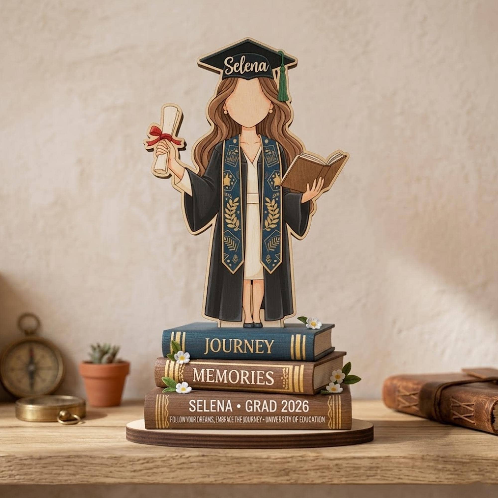 Personalized Graduation Wooden Block Sign, Custom Name Gift for Her, Class of 2026 Keepsake, Graduate Decor, Custom Wood Block