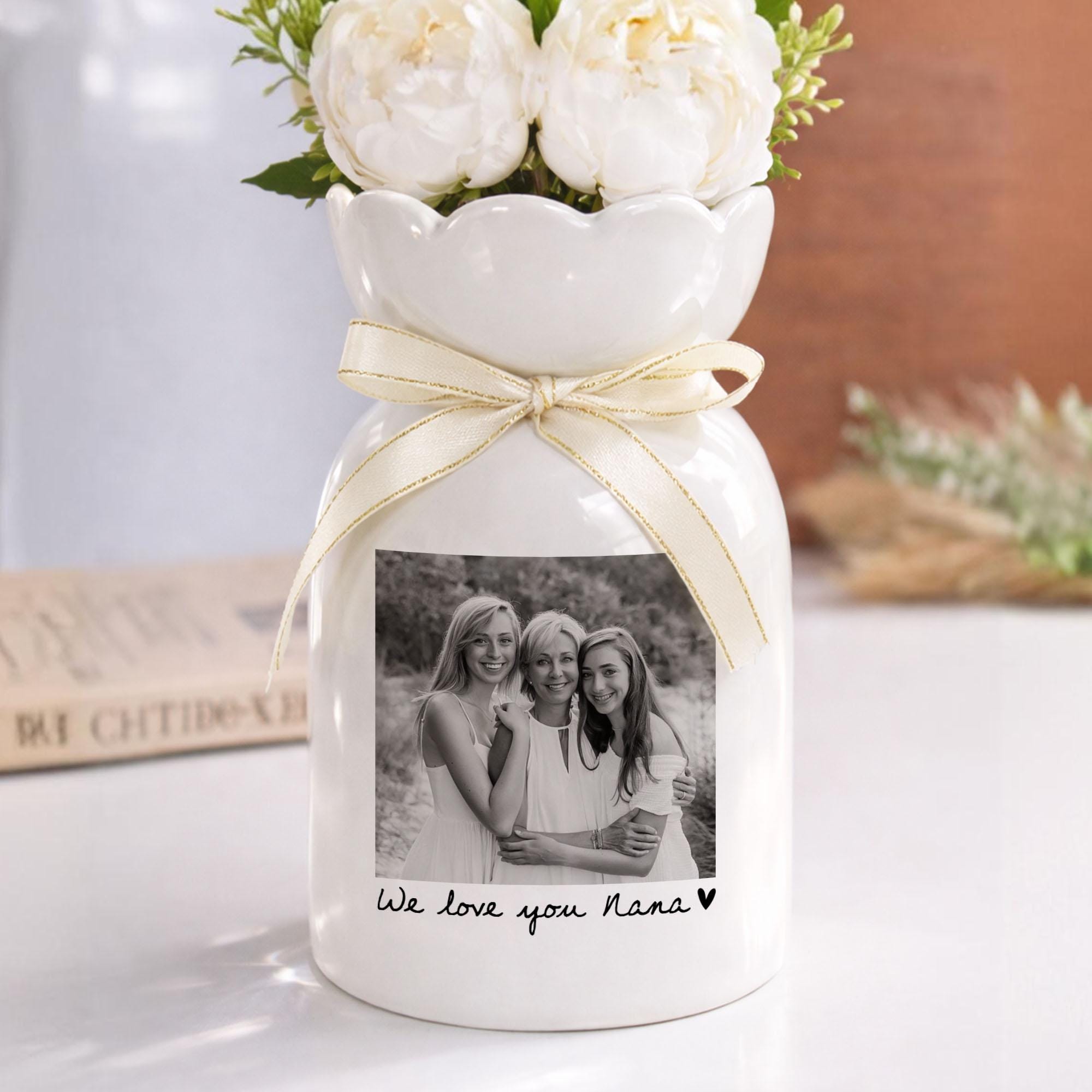 Custom Photo Gift for Mom, Mothers Day Gift for Mom Nana Grandma, Mom Floral Ceramic Vase,mom Birthday Gift,mom Gift,nana Gift,birthday Gift