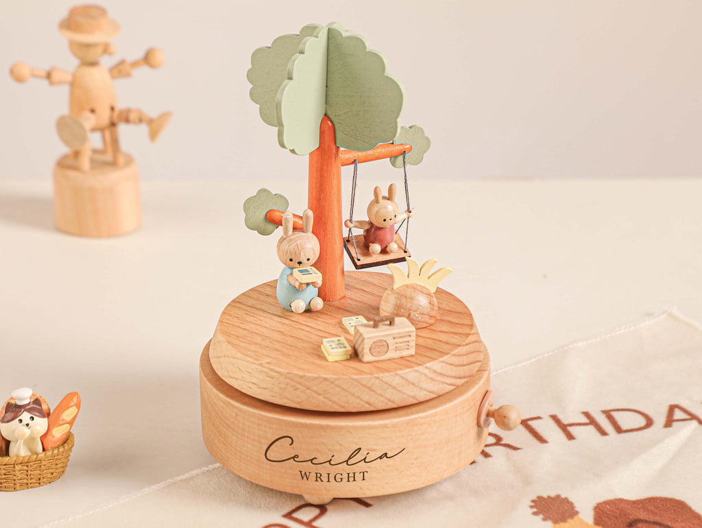 Rabbit Swing Personalized Music Box, Engraved Name Music Box, Baby Christmas Gift, Newborn Keepsake, Baby Shower Gift, Birthday Gift