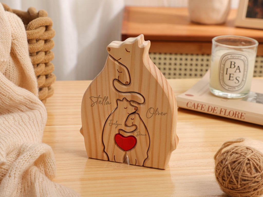 Personalized Wooden Bear Family Puzzle, Engraved Family Name Puzzle, Family Hug Puzzle, Home Decor, Family Gift, Gift for Dad, Gift for Mum